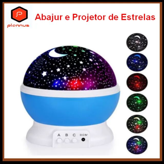 Abajur e Projetor p/ luz noturna mostra estrelas rotativas de LED com 8 luzes  z449 