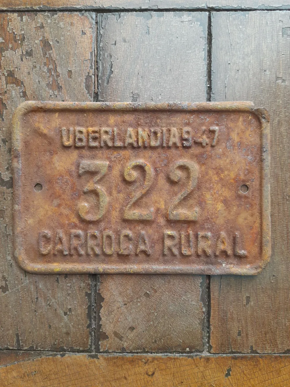 Placa Antiga de Carroça Rural Década de 1940 Uberlândia 