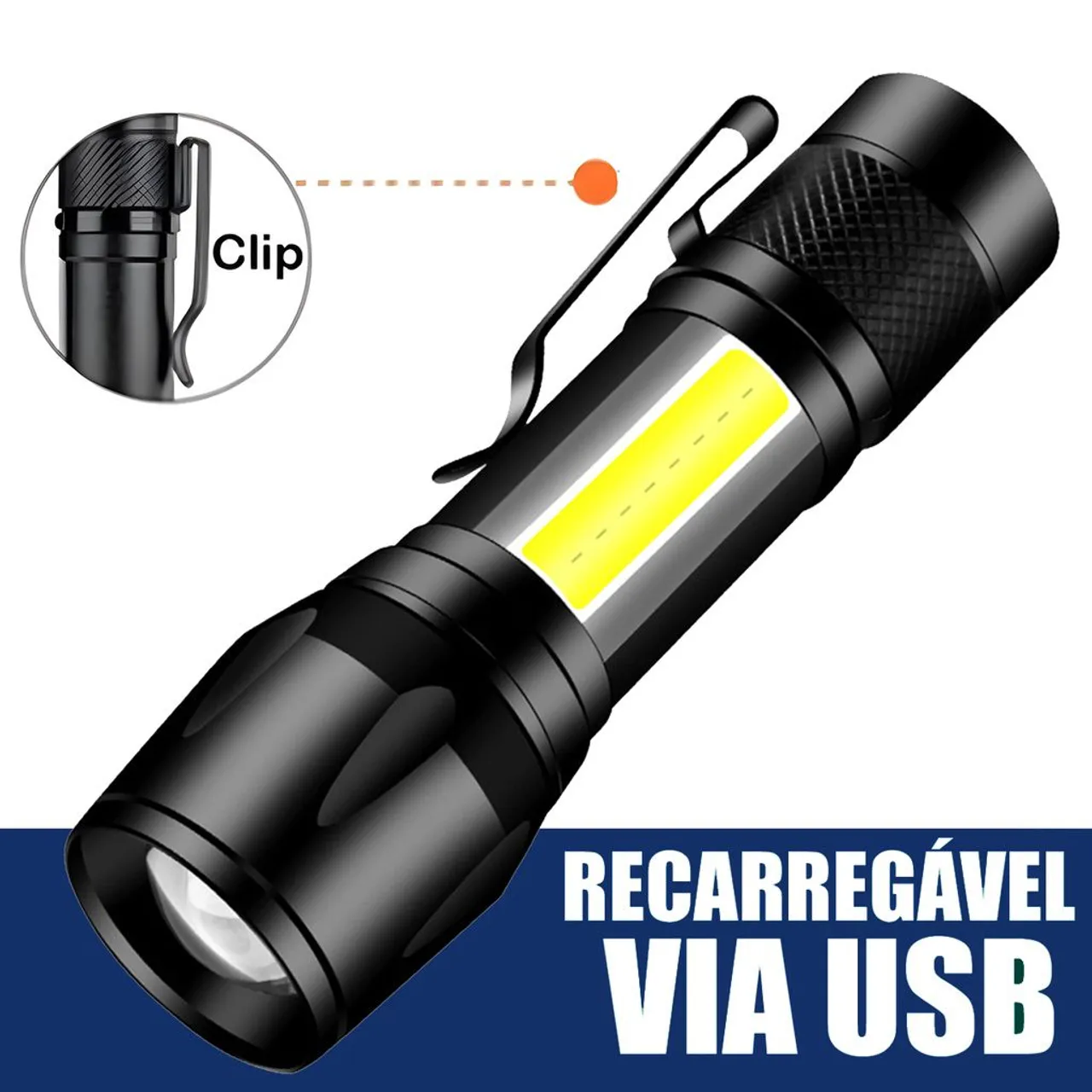 Mini Lanterna Recarregável Via USB - Iluminação Potente