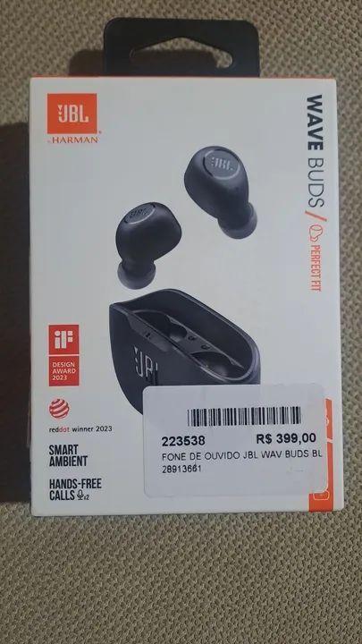 Fone de ouvido JBL lacrado abaixo do preço, wave buds