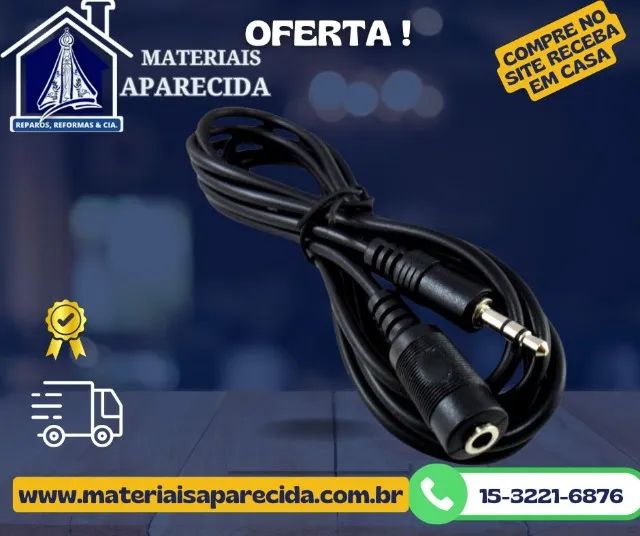 Cabo Extensor Auxiliar P2 Macho + P2 Femea Stereo 1,5 Mt