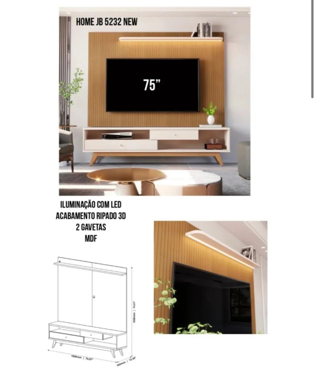 Painel para TV Moderno com Rack Integrado - Foto 2