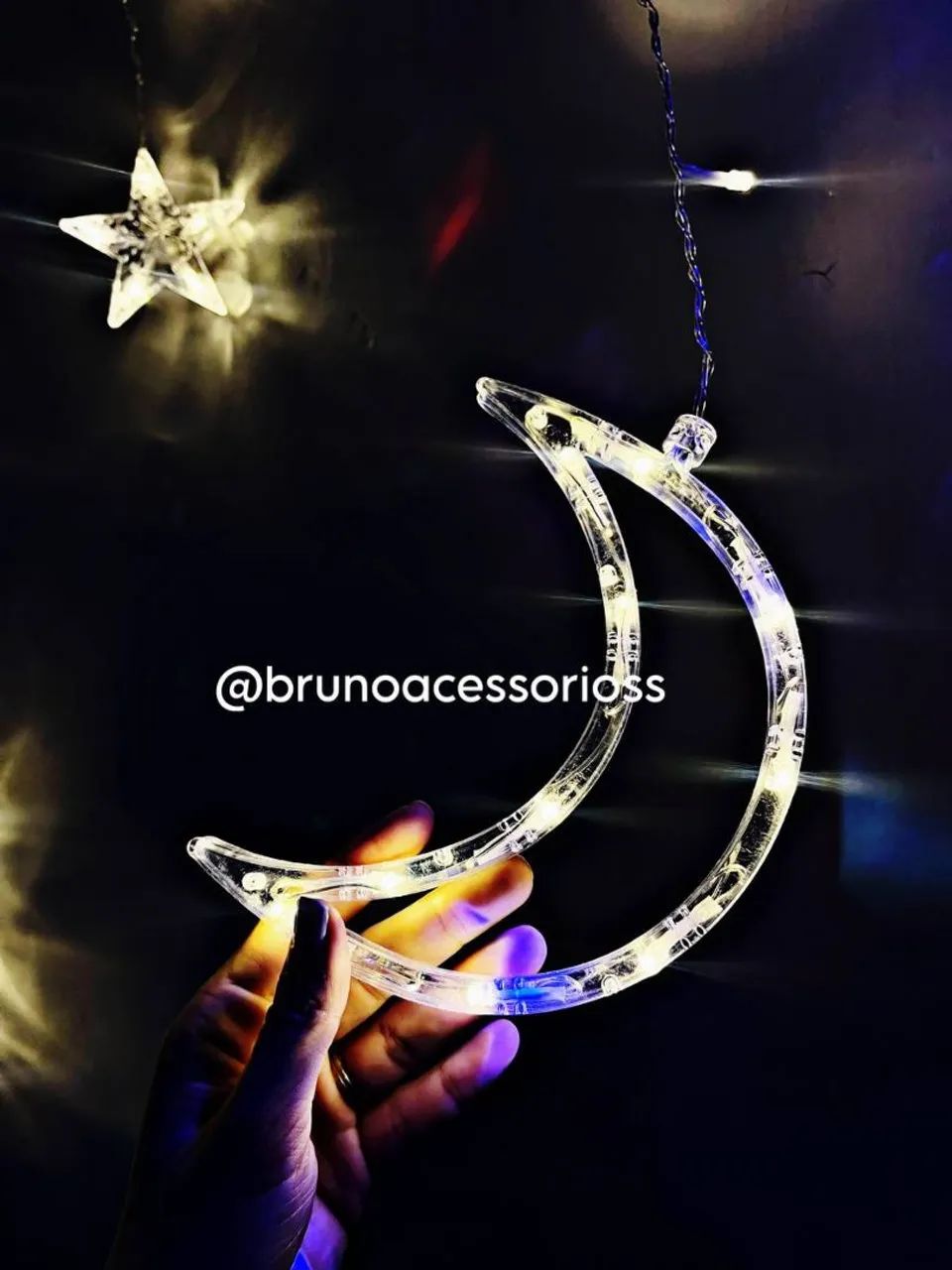 Cascata de led Estrela e Lua Branco 