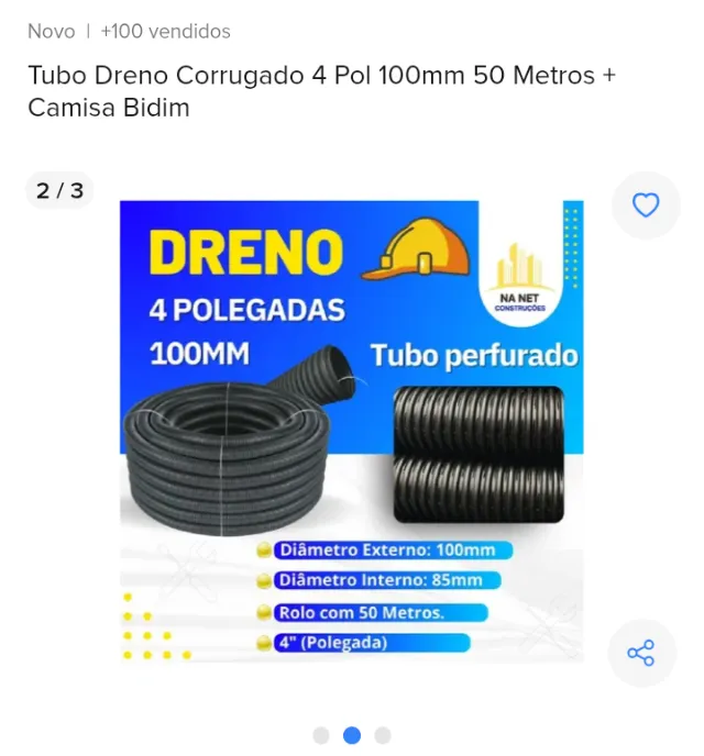 50M TUBO DE DRENO CORRUGADO MAIS 50 M CAMISA (MANTA)