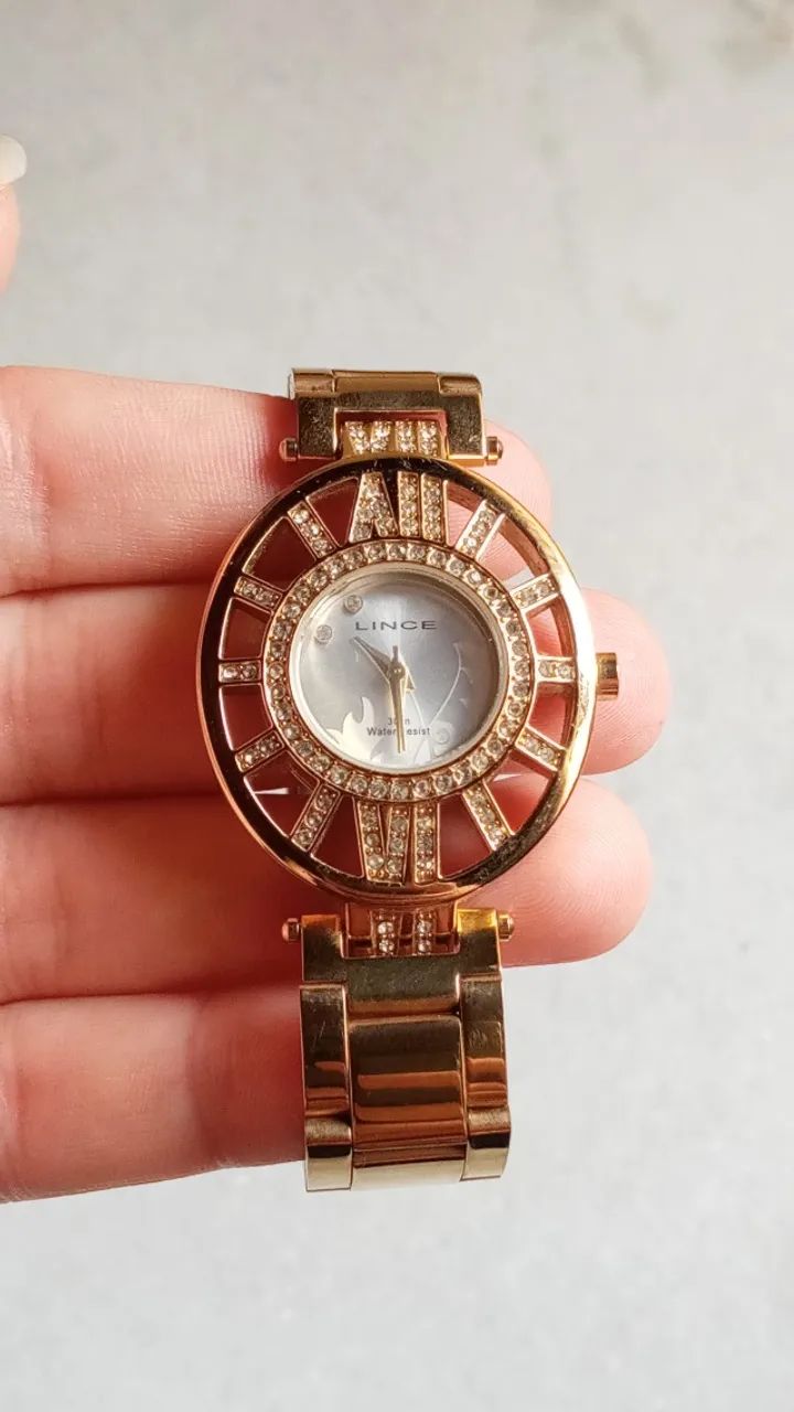 Relógio Lince Dourado com strass resistente a agua - Foto 2