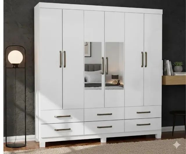 Guarda roupa dalllas com 6 portas 6 gavetas e espelho incluso 