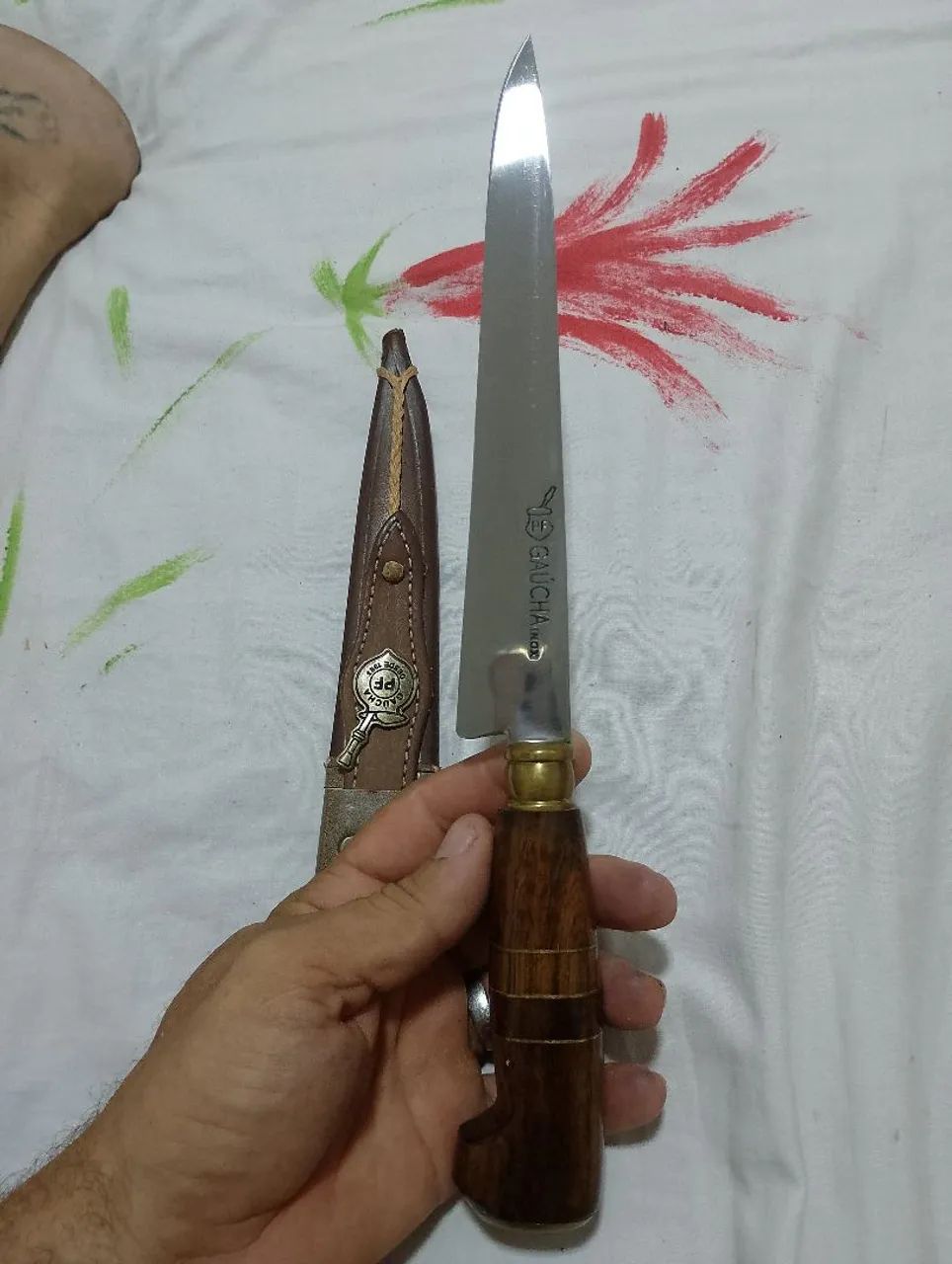 Faca Artesanal Gaúcha com Bainha em Couro