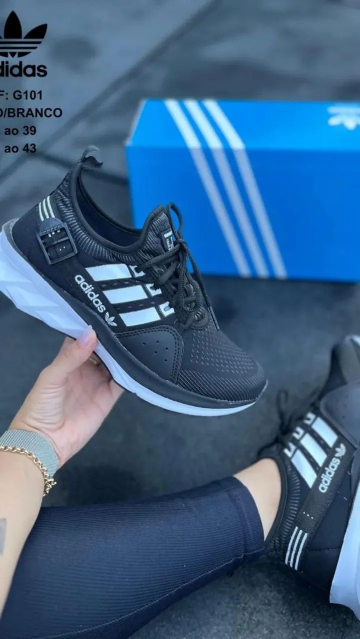 TÊNIS ADIDAS UNISSEX PRETO COM BEANCO G101 TAMANHOS 34 AO 39