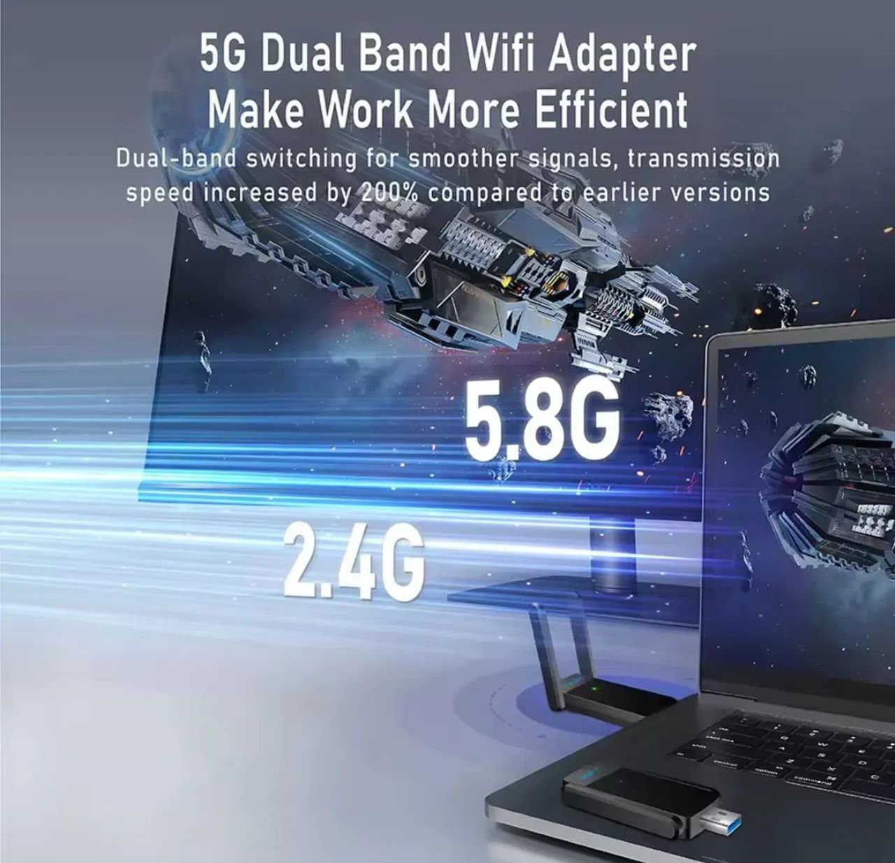 Adaptador USB Wi-Fi 6 1800mbps 5G bluetooth 5.3 USB 3.0 - Foto 2