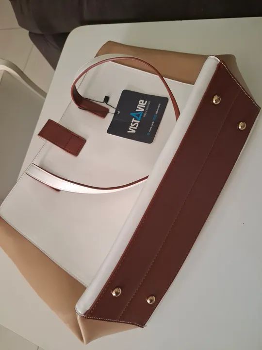 Bolsa de Ombro VistAvie Bege e Branca