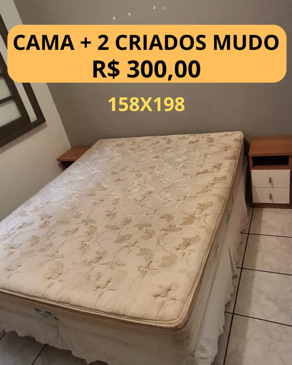 CAMA DE CASAL (QUEEN SIZE) COM CRIADO MUDO
