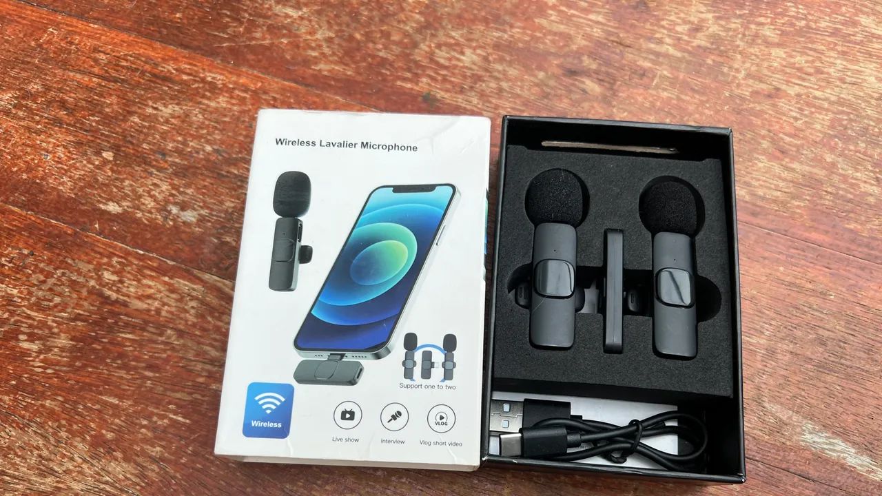 Microfone Lapela 2 em 1 sem fio para IOS