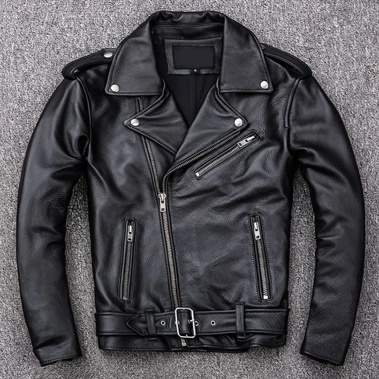 Jaqueta de couro legítimo modelo preto rock
