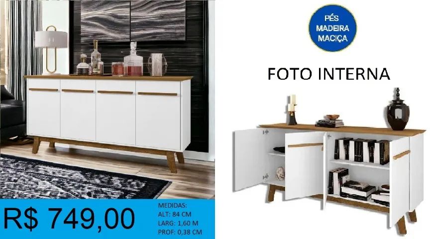 APARADOR 4 PORTAS COM MONTAGEM GRATUITA