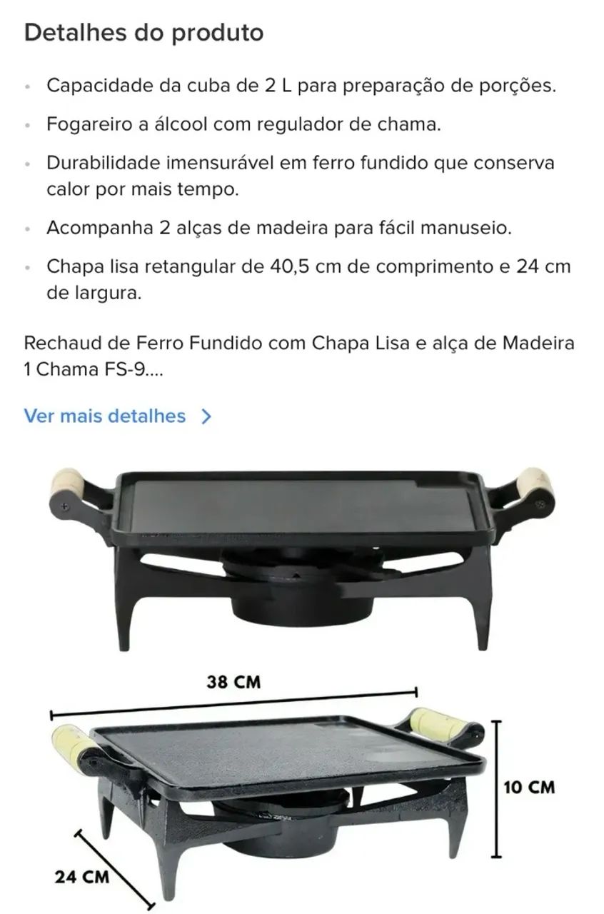 Rechaud de ferro fundido com chapa lisa e alça em madeira  - Foto 5