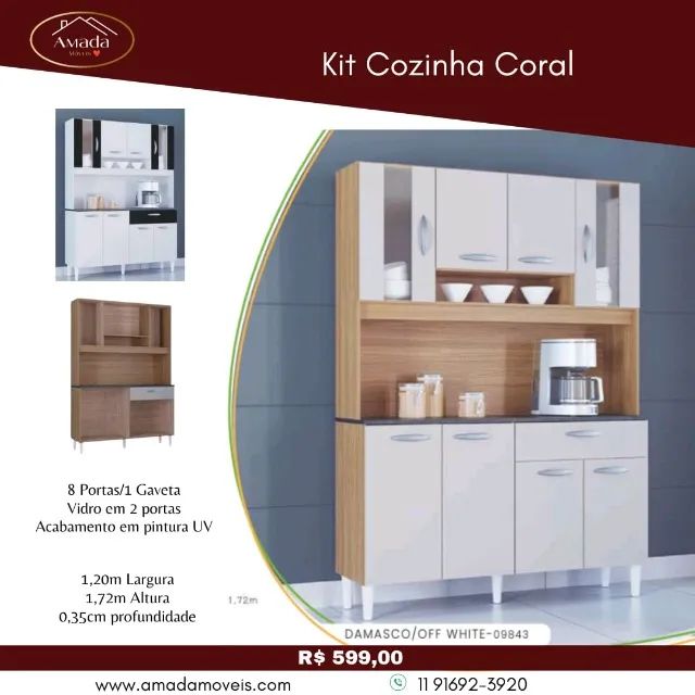Kit Cozinha Coral, a pronta entrega 