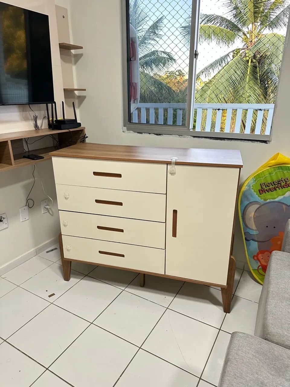 Cômoda de bebê em MDF - Off White e Marrom