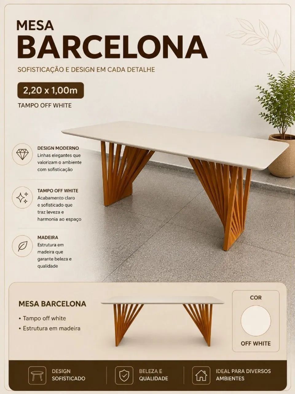 Mesa de Jantar 2.20cm (para até 8 cadeiras)