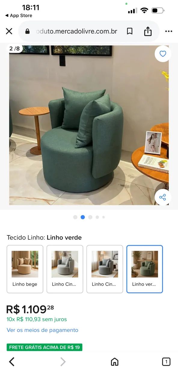Poltrona de linho luxo verde giratória  - Foto 3