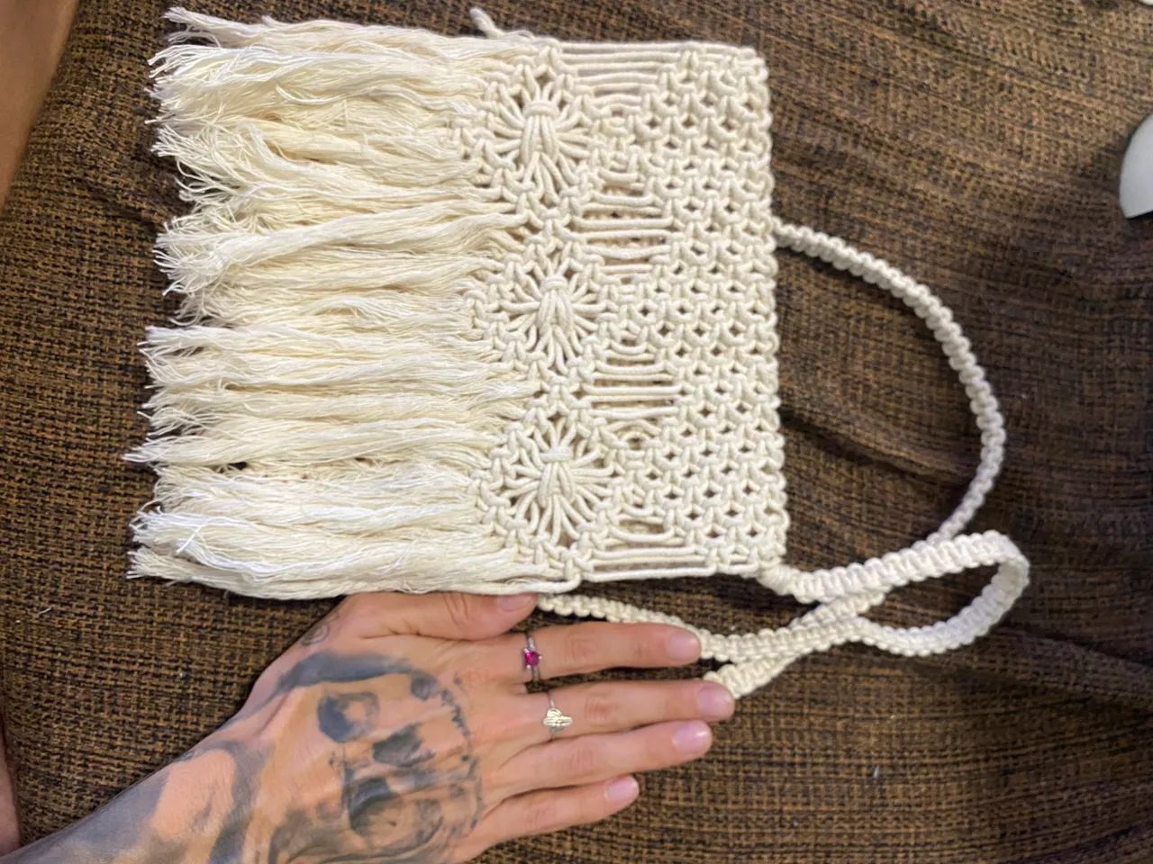 Duas bolsas de Macramê, máxi e média, 100% algodão cru  - Foto 4