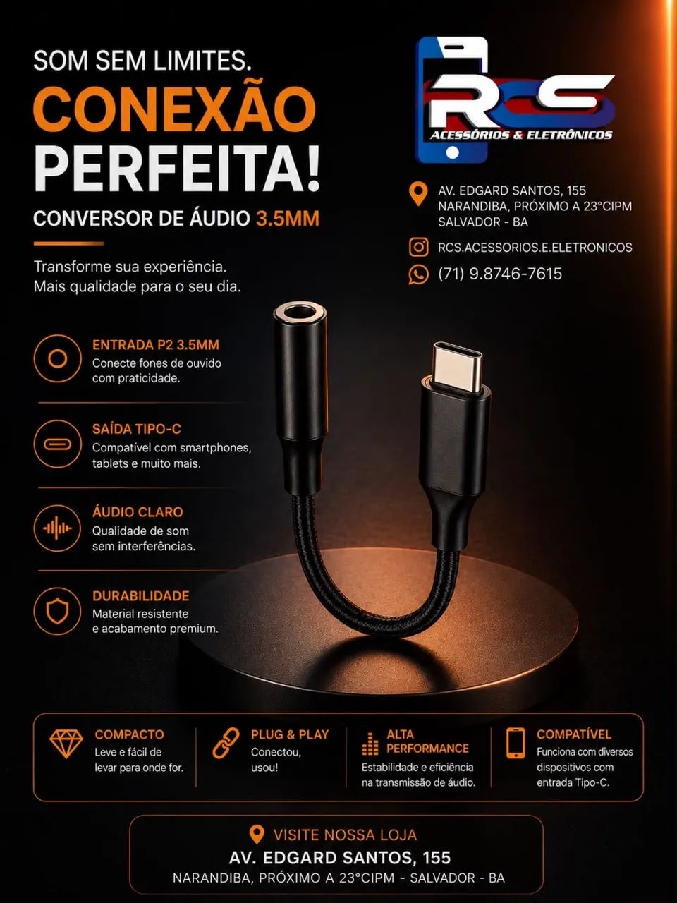Cabo Adaptador Tipo-C Para P2