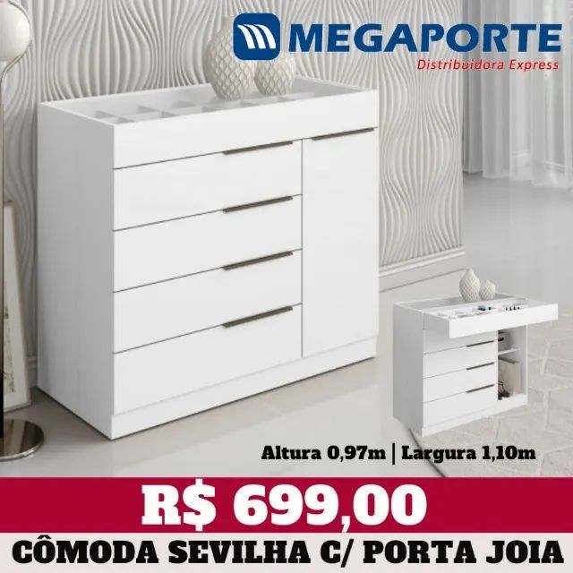 Cômoda com Porta Joias 4 Gavetas 1 Porta (Novo) Entrega Grátis!  - Foto 2