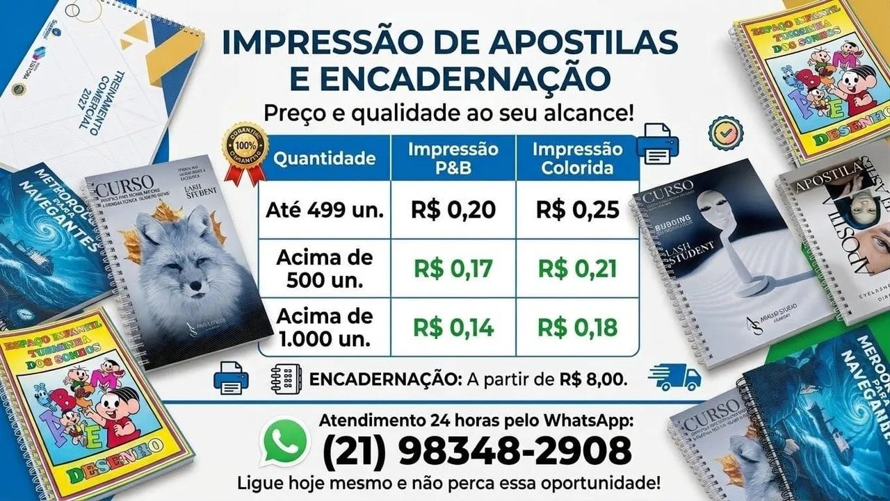 Impressão de apostilas e encadernação 
