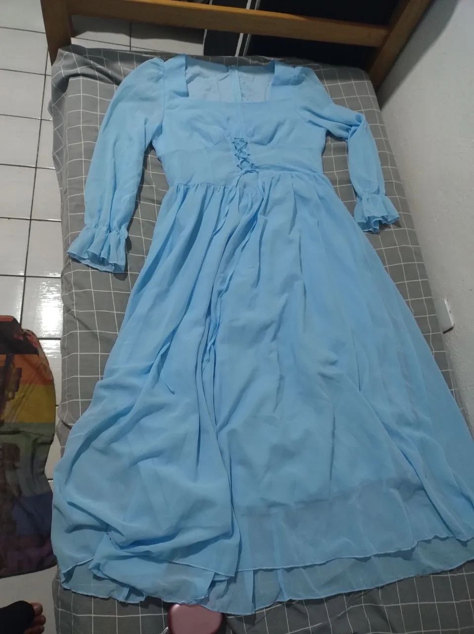 Vestido De Cintura Alta com Mangas Longas - Foto 4