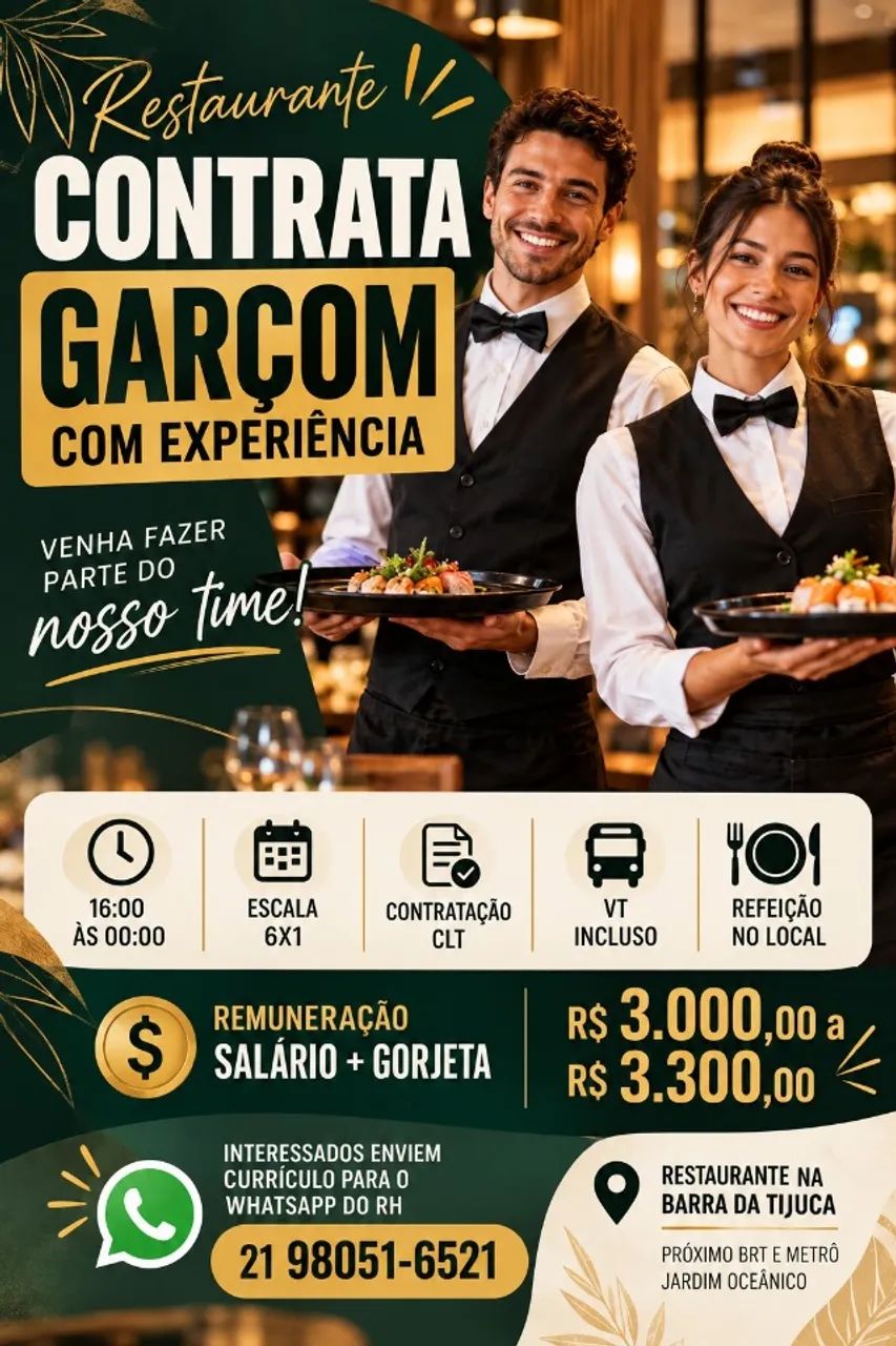 GARÇOM COM EXPERIÊNCIA PARA RESTAURANTE