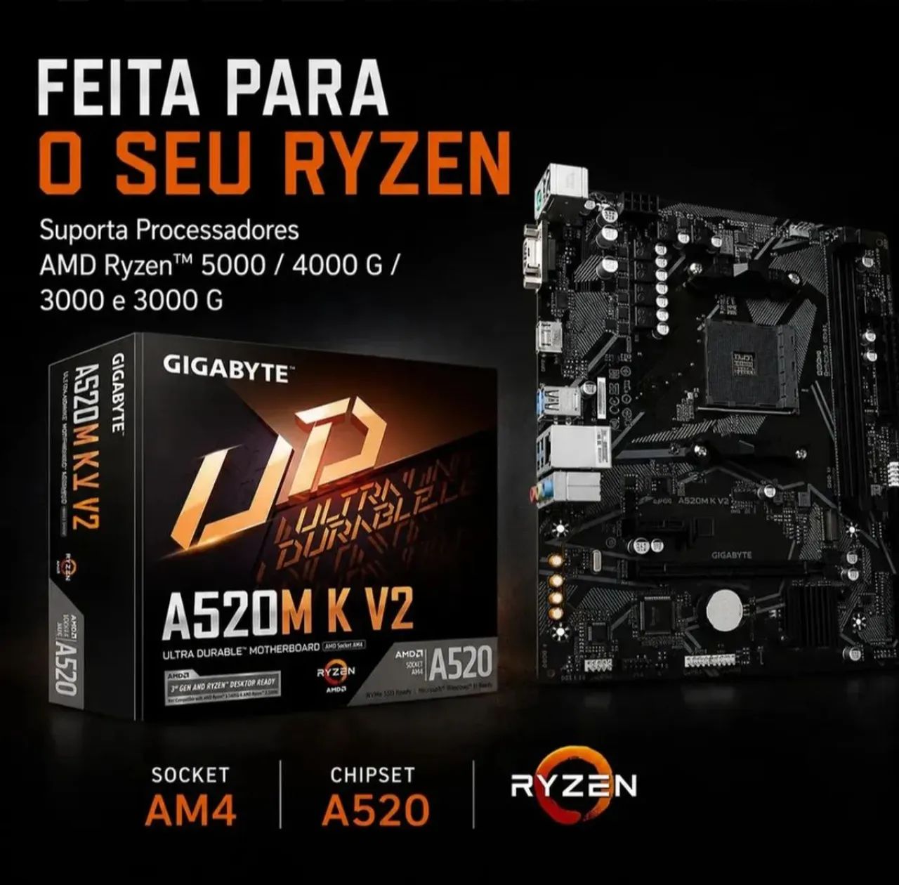 Placa Mãe Gigabyte A520M K V2- Nova - Foto 2