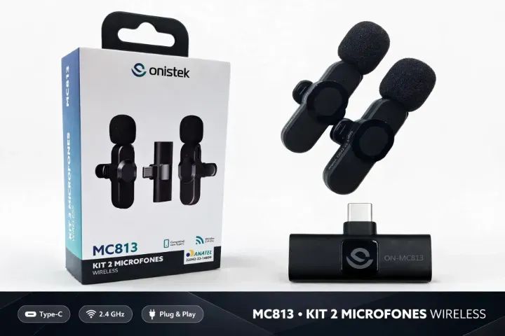 Kit 2 Microfones De Lapela Wireless Para Tipo C Onistek - Foto 4