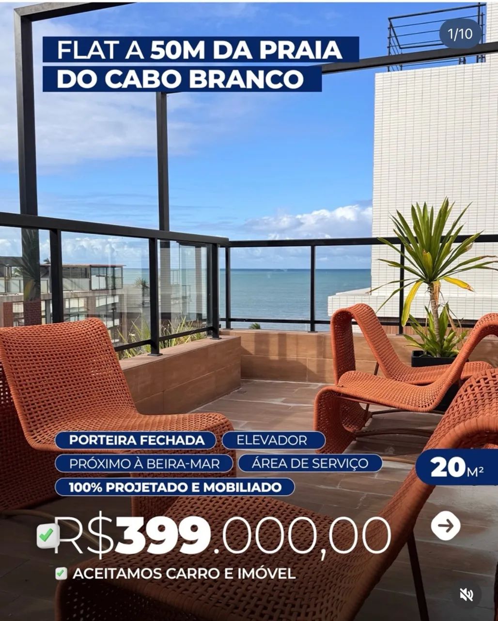 Flat há 50 m de cabo Branco - porteira fechada 