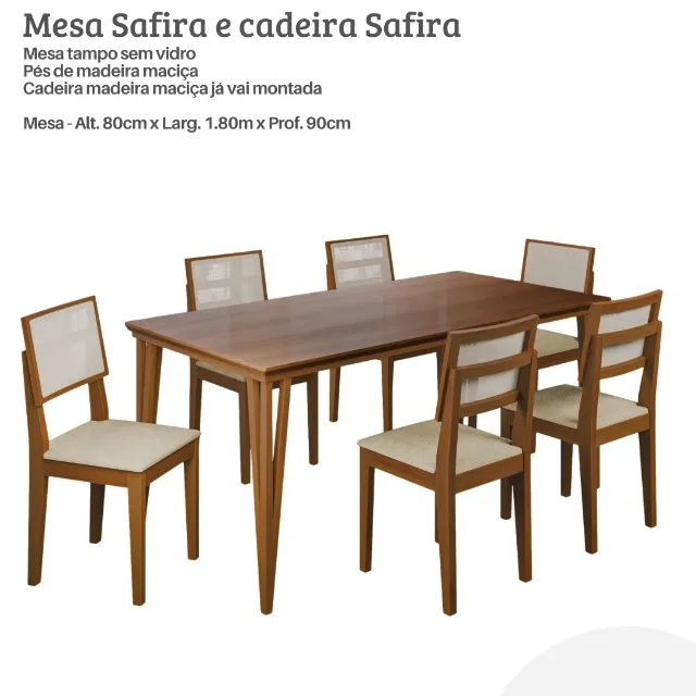 Mesa de Jantar com 6 cadeira, Madeira Maciça 1.80cm - Foto 2