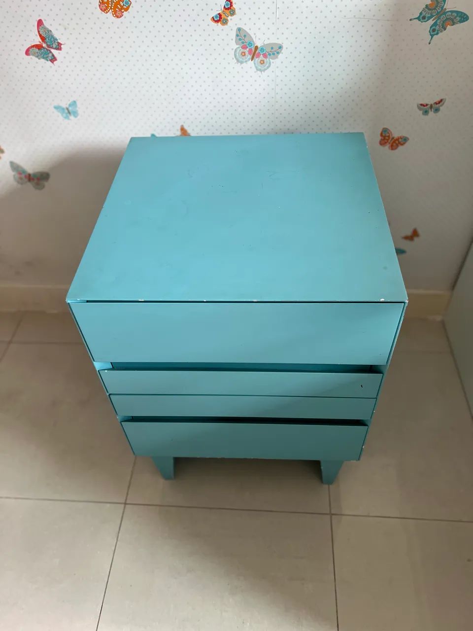 Criado estilo retrô azul bebê de madeira maciça  - Foto 2