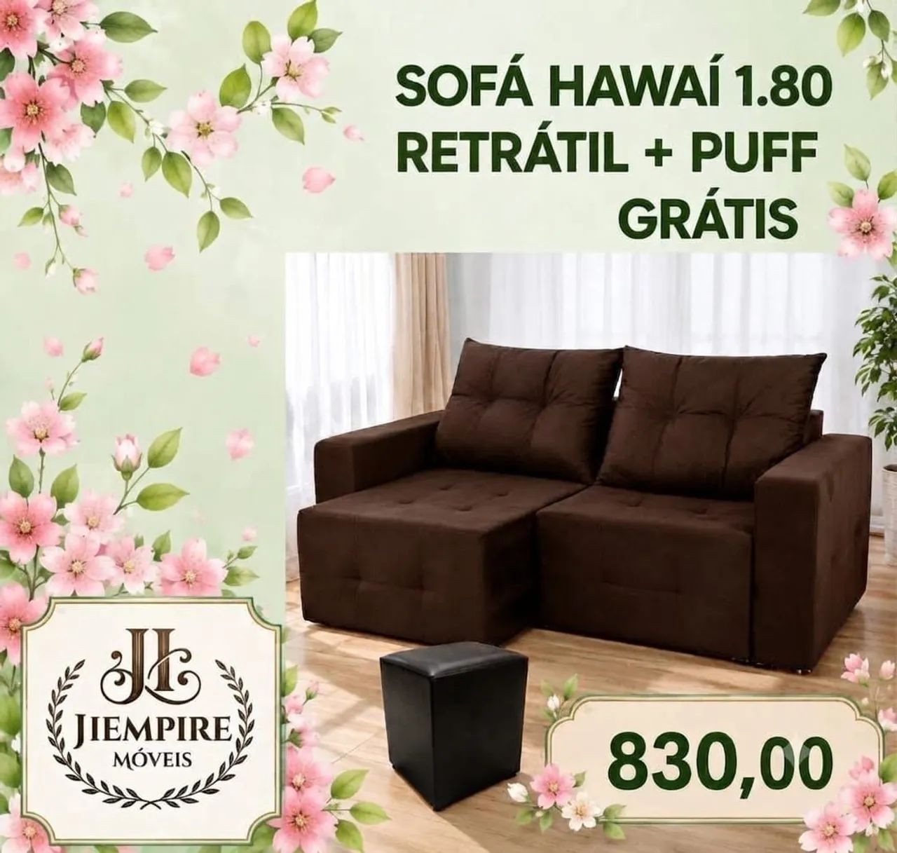 Sofá retrátil Havaí com puff 
