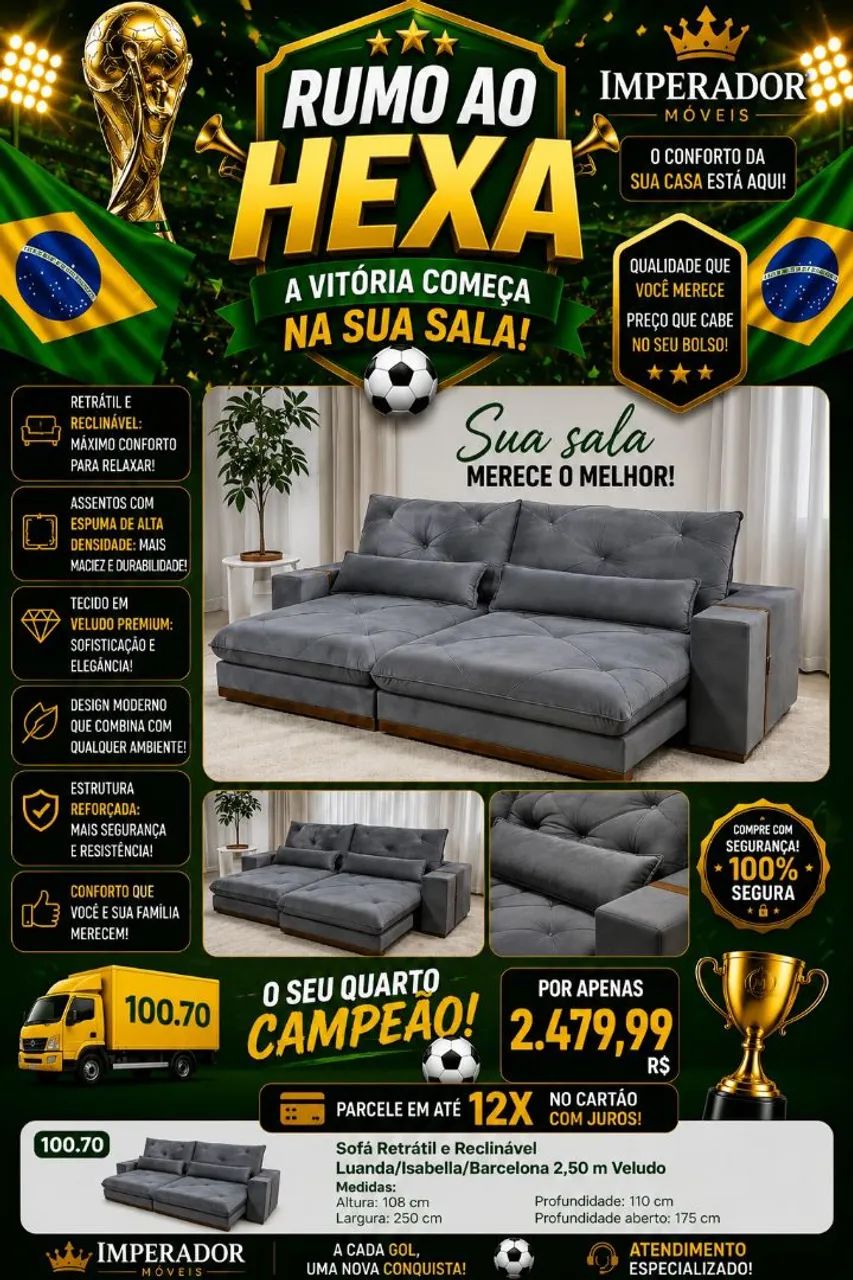 Sofá Retrátil e Reclinável Luanda 2,50