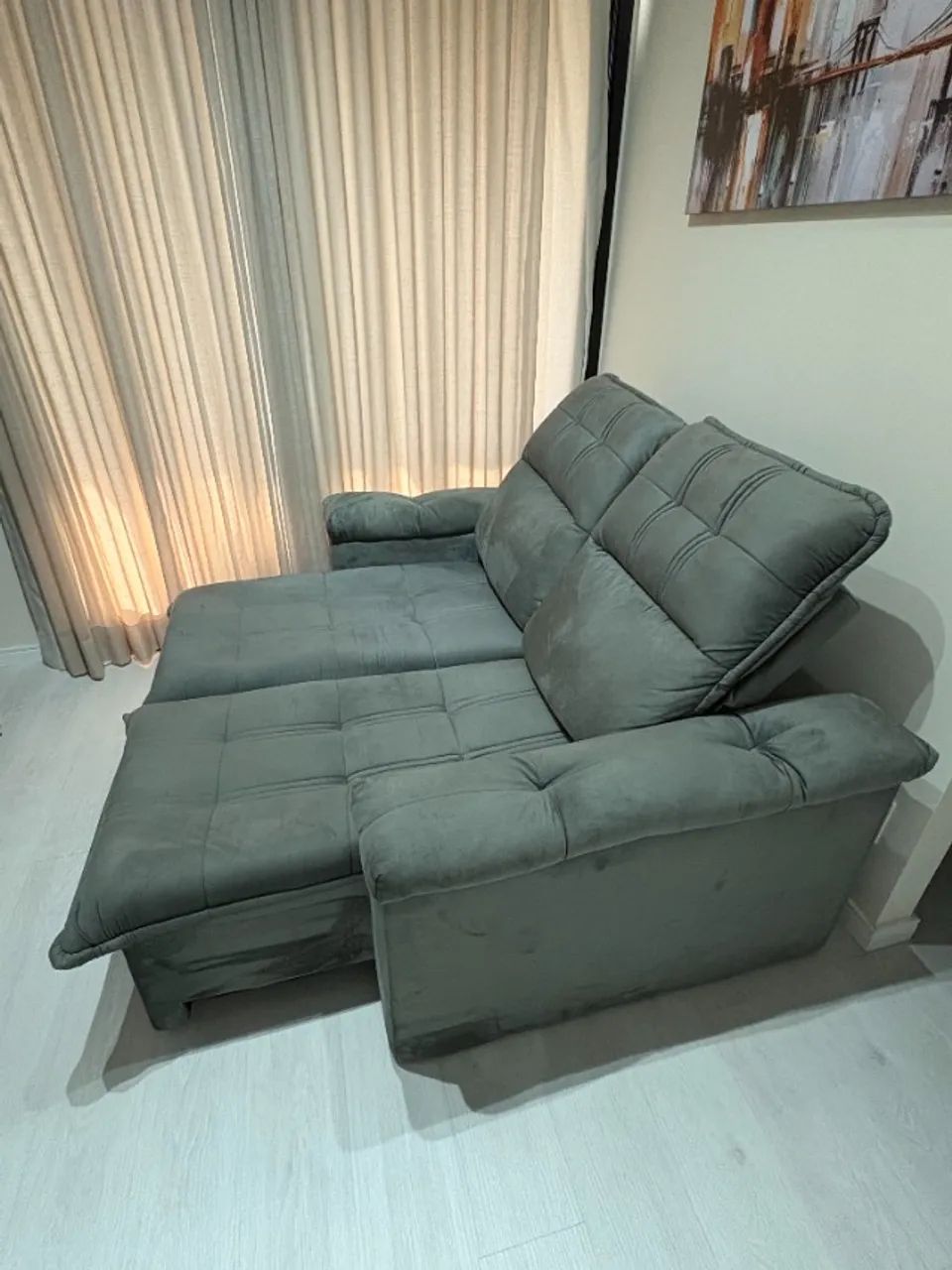 Sofá Retrátil/reclinável -1,50m - Suede Velut Cinza c/ Molas no Assento - Foto 3