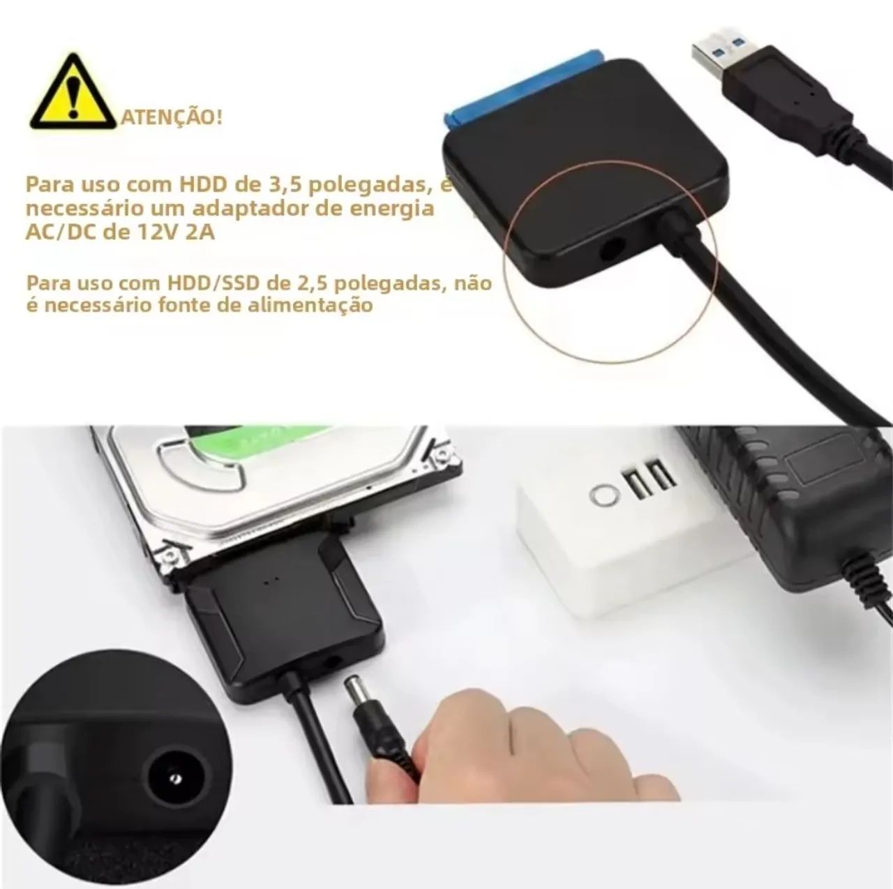 Cabo adaptador USB 3.0 para disco rígido HDD SSD 2,5 e 3,5"  - Foto 5