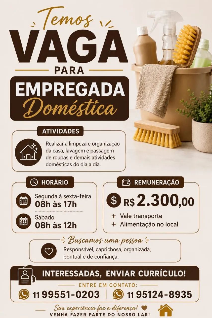 VAGA EMPREGADA DOMÉSTICA