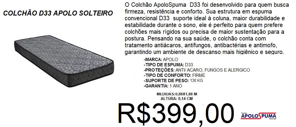 Colchão - D33 - Apolo - compre hoje e receba em até 72 horas 