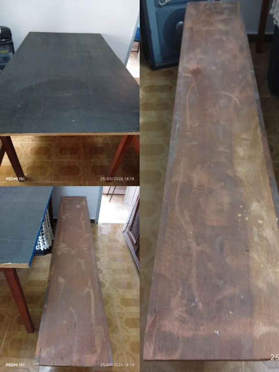 Vendo mesa rústica com dois bancos de madeira 2,00 x 1,10m - Foto 3