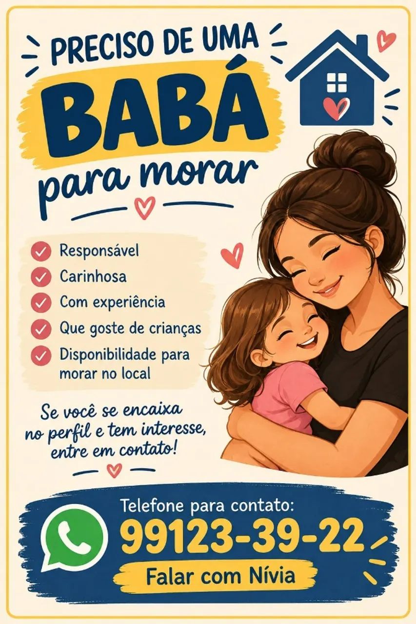 Babá para morar na residência.