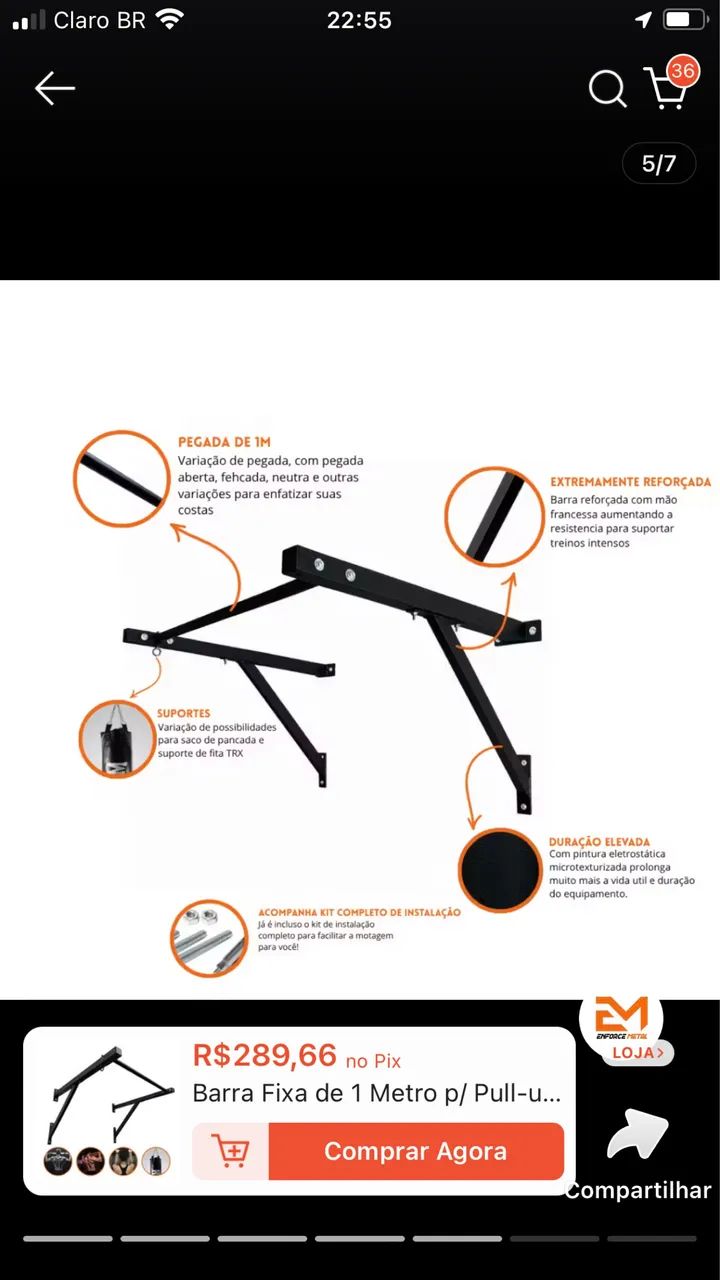 Barra fixa para push up +Argolas de madeiras