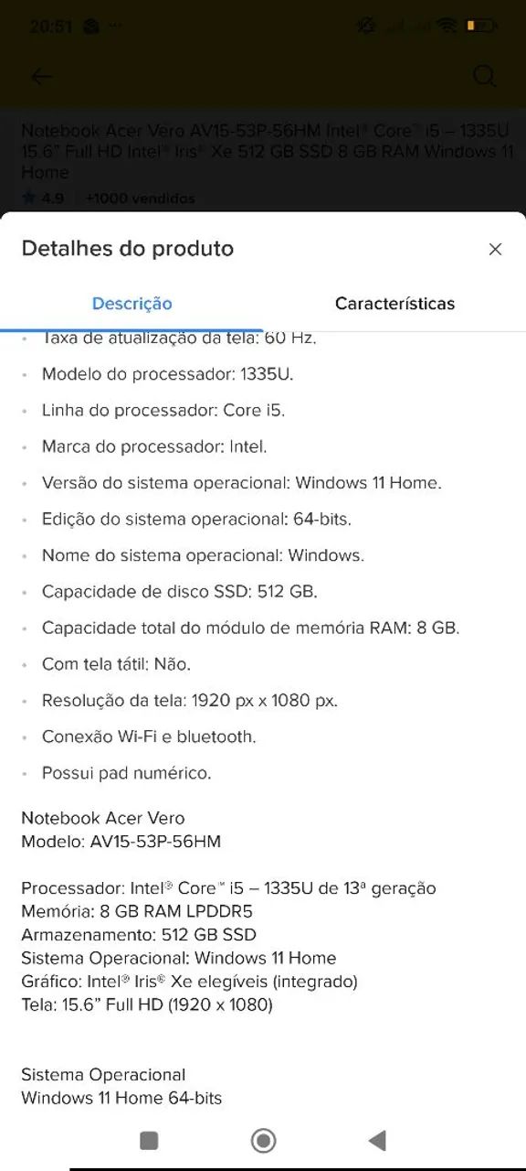 Notebook  Acer vero av15-53p-56hm - Foto 5