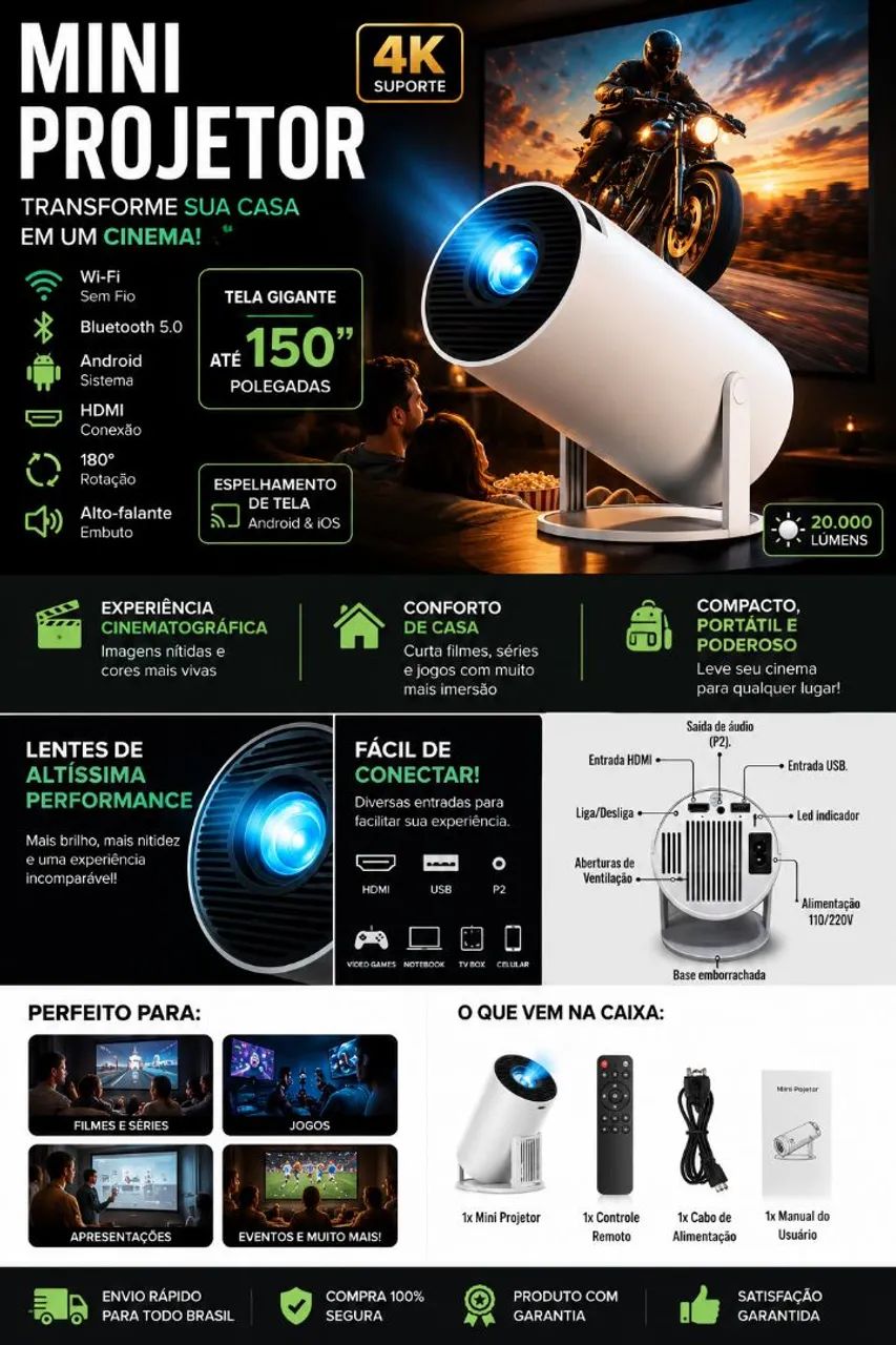 l? MINI PROJETOR SMART WIFI + BLUETOOTH!