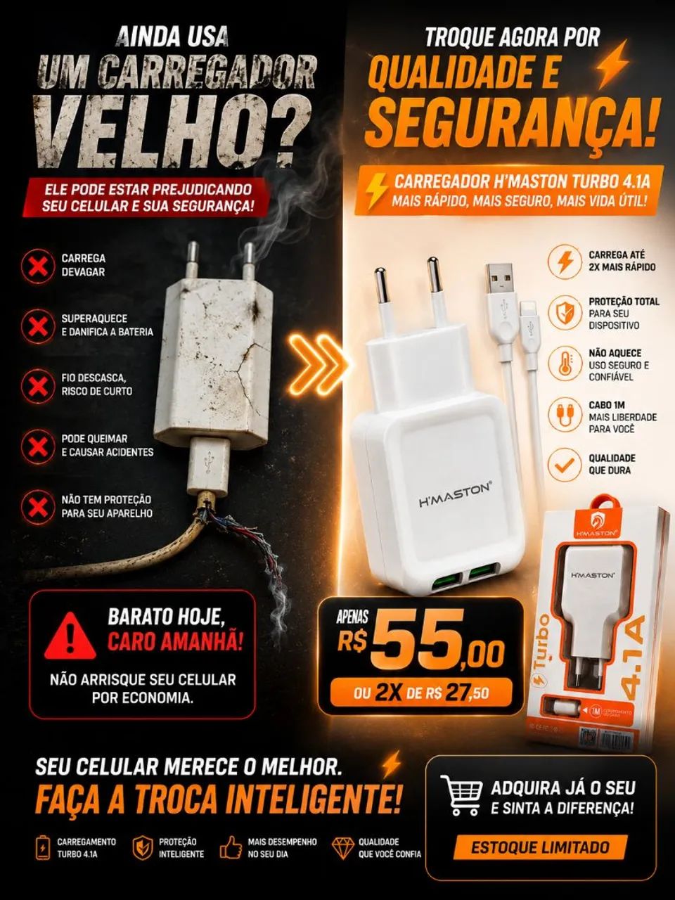 Carregador Turbo com cabo de 1m - Foto 5