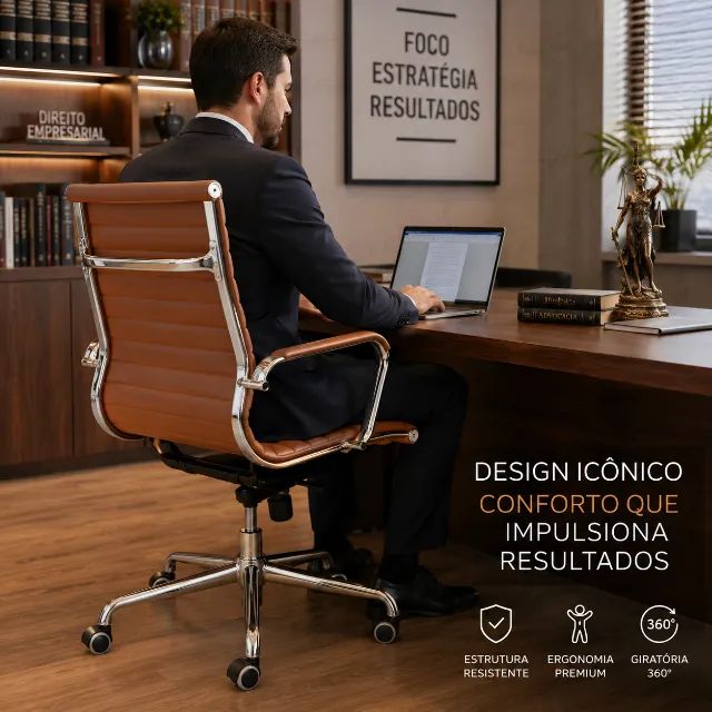 Cadeira Diretor Charles Eames Terracota Giratória Com Braços Design Executivo 32793 - Foto 2