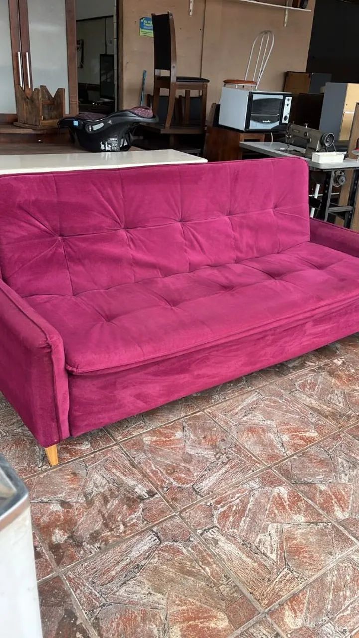Sofá cama reclinável, cor vinho 