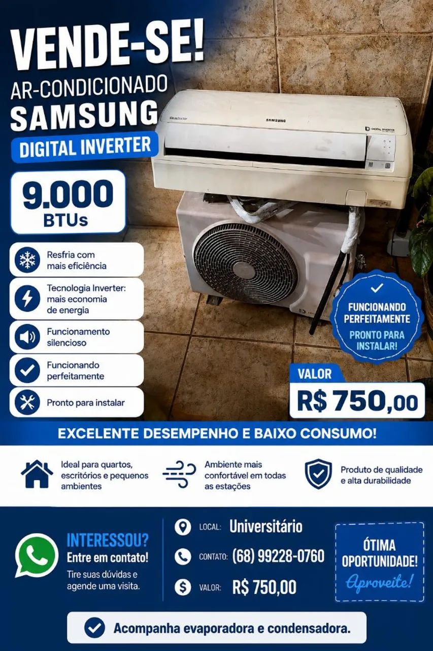 Vendo ar condicionado 9 mil BTUs inverter 