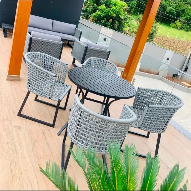 CONJUNTO MESA DE ALUMÍNIO + CADEIRAS DE CORDA NÁUTICA